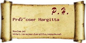 Prácser Hargitta névjegykártya